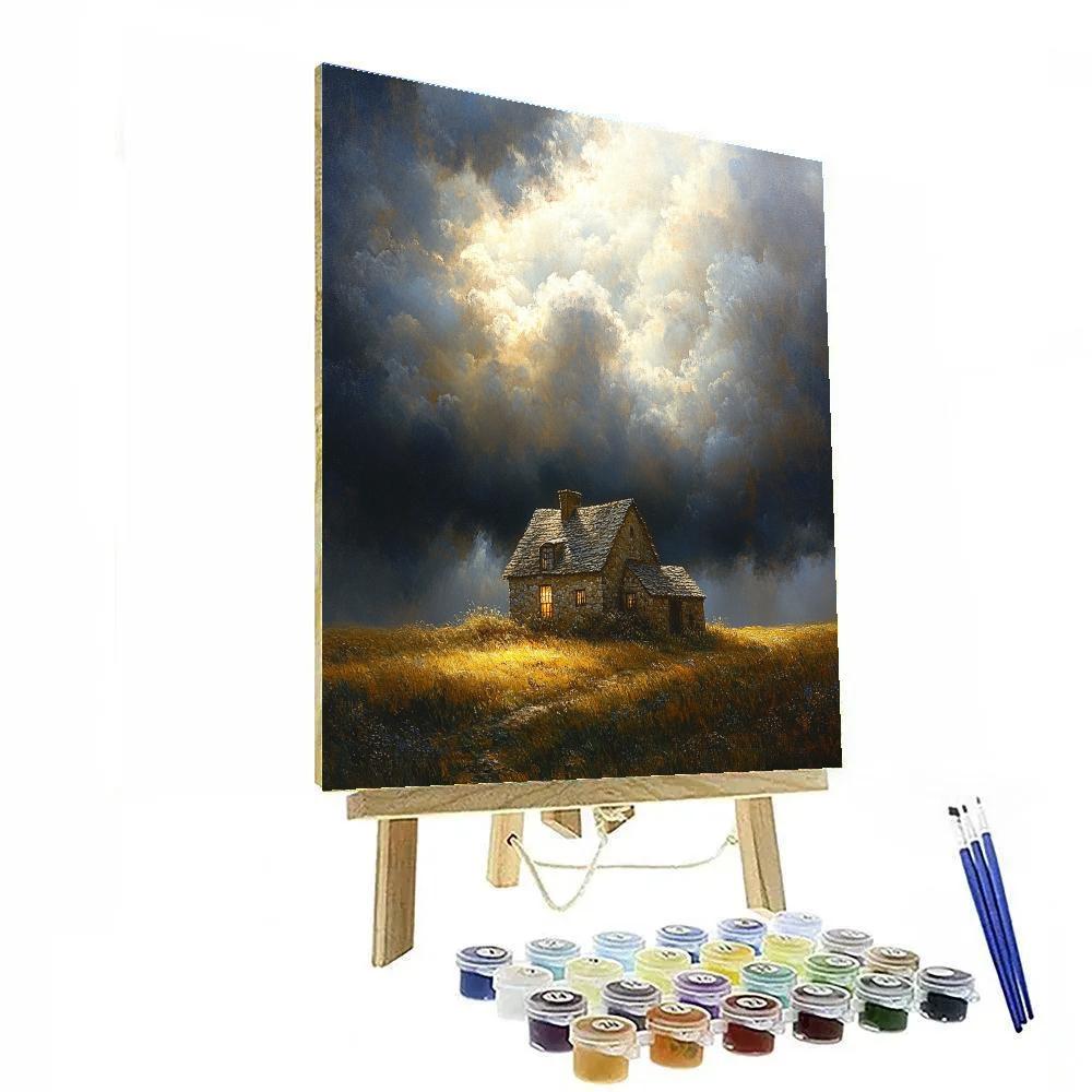 Rembrandt Inspired Storm Clouds Above Rustic Cottage painting number kit