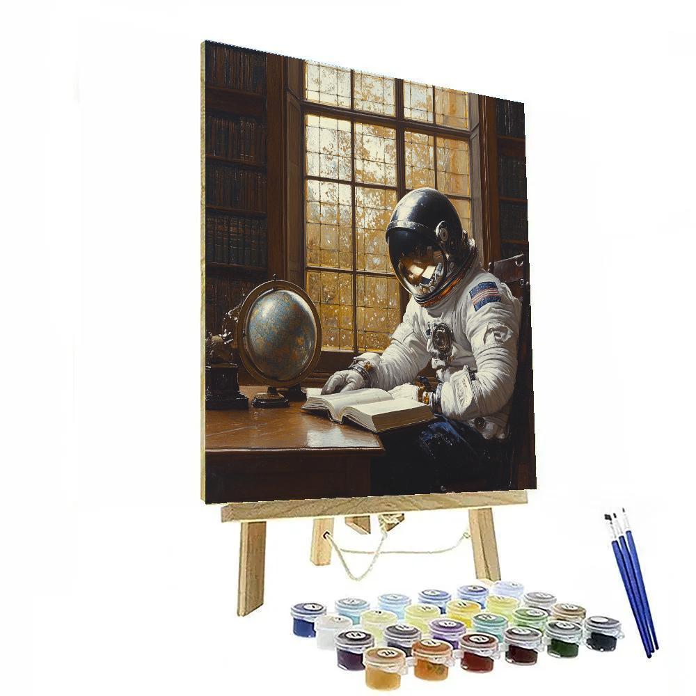 Vermeer Inspired Astronaut Reading In A Library paint by color