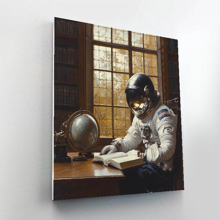 Vermeer Inspired Astronaut Reading In A Library paint by color