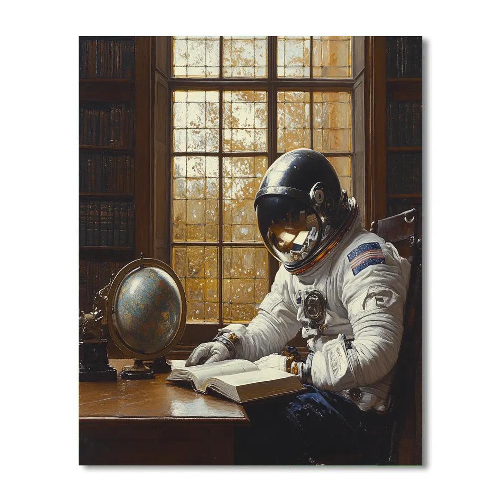 Vermeer Inspired Astronaut Reading In A Library paint by color