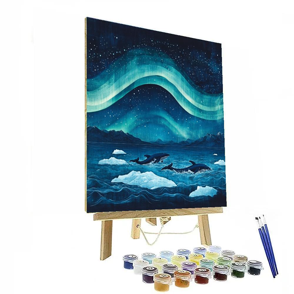 Hokusai Inspired Aurora Over Arctic Whales paint by number