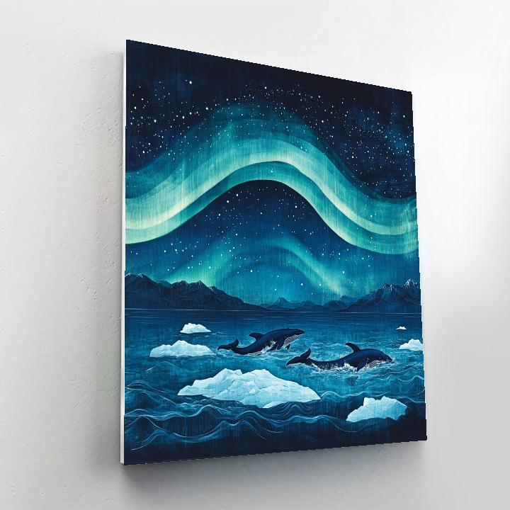 Hokusai Inspired Aurora Over Arctic Whales paint by number