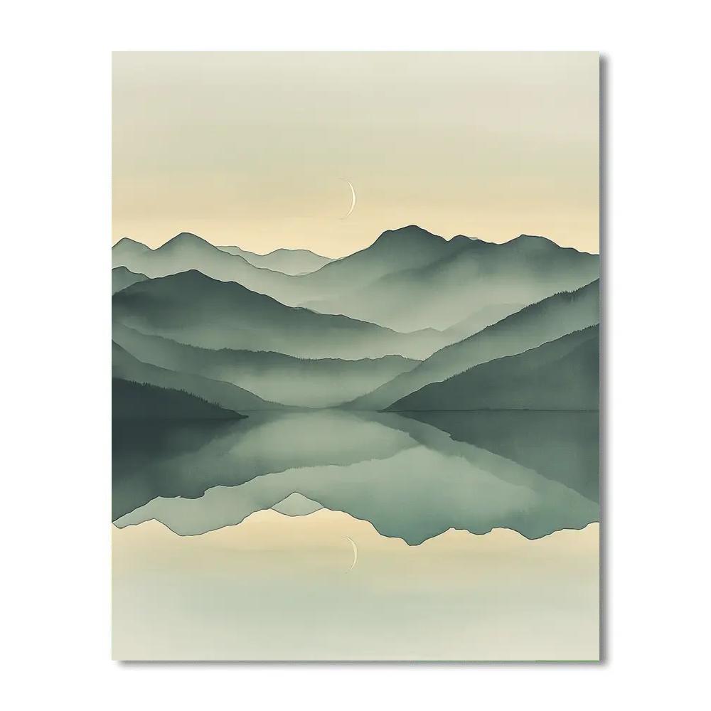 Zhao Mengfu Inspired Misty Moonlit Mountains paint by numbers