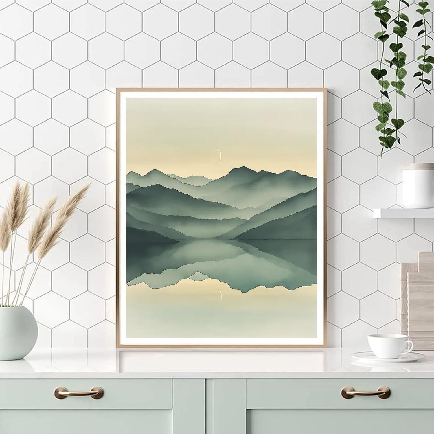 Zhao Mengfu Inspired Misty Moonlit Mountains paint by numbers