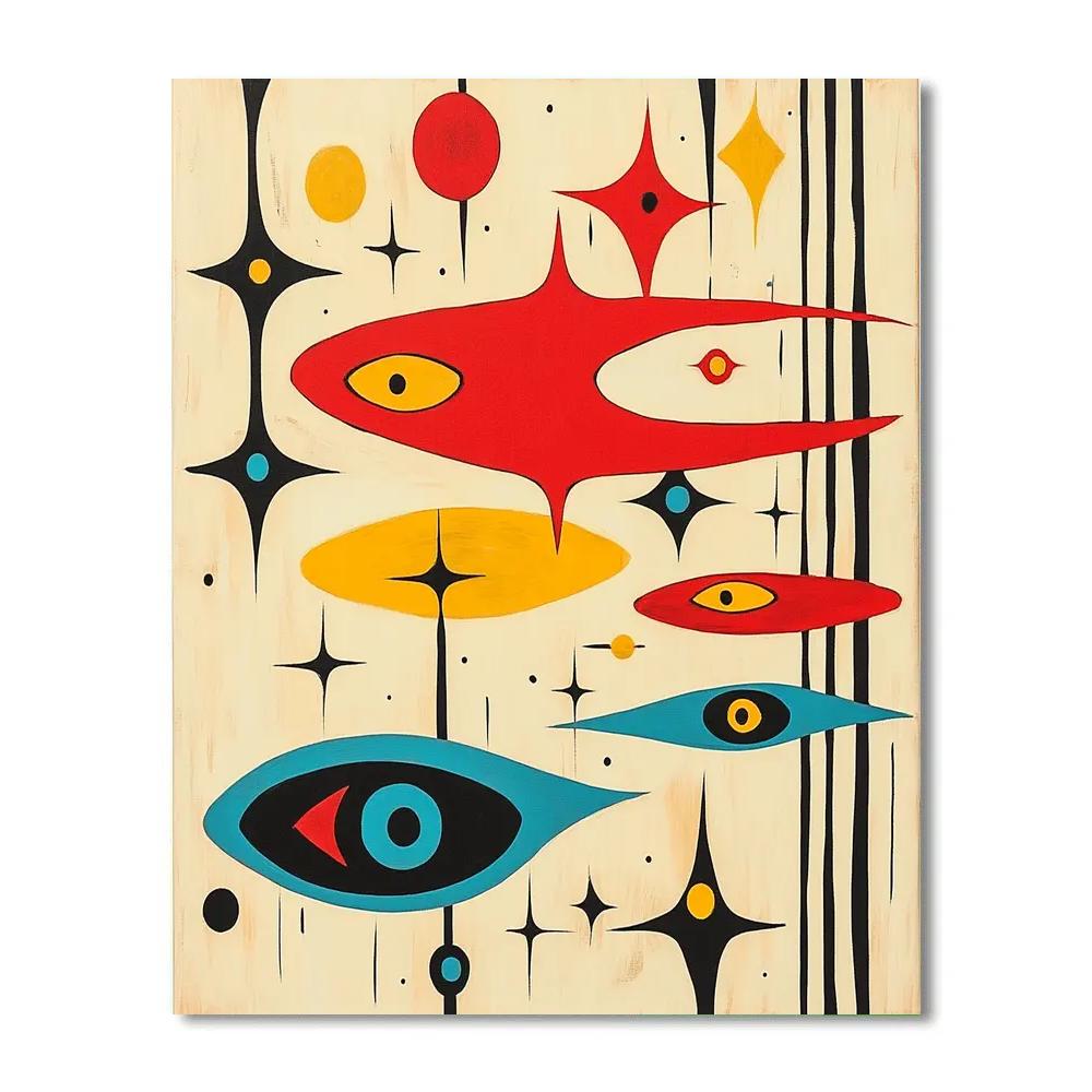 Joan Miró Inspired Dreamlike Cosmos paint by color