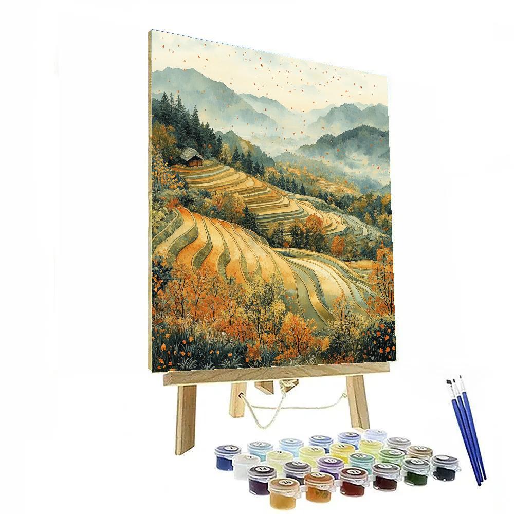 Hiroshige Inspired Autumn Breeze Over Rice Fields paint by color