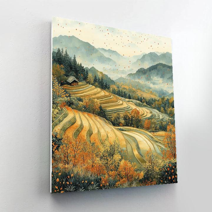 Hiroshige Inspired Autumn Breeze Over Rice Fields paint by color