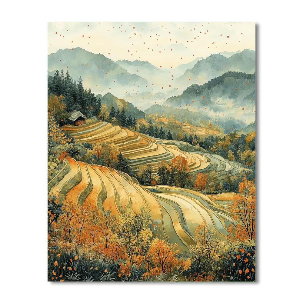 Hiroshige Inspired Autumn Breeze Over Rice Fields paint by color