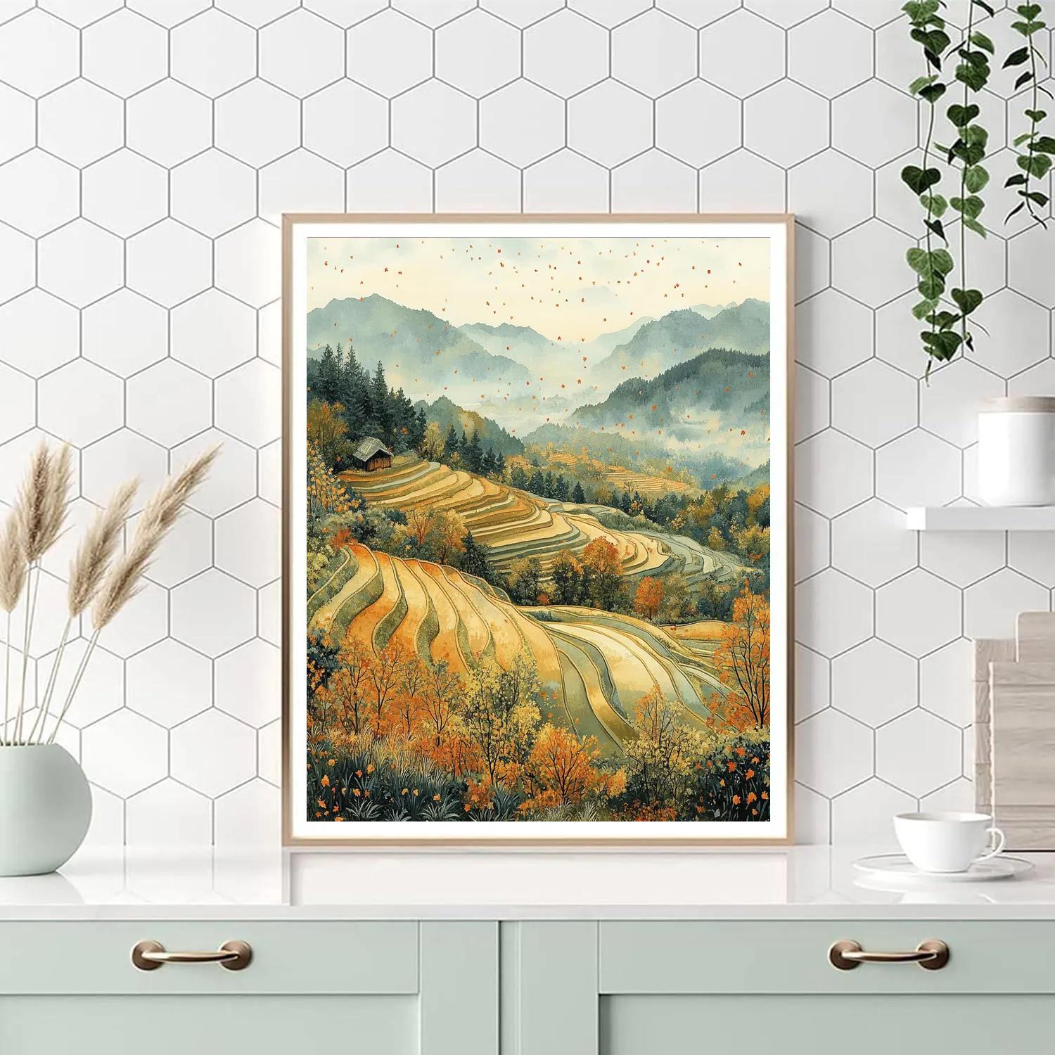 Hiroshige Inspired Autumn Breeze Over Rice Fields paint by color