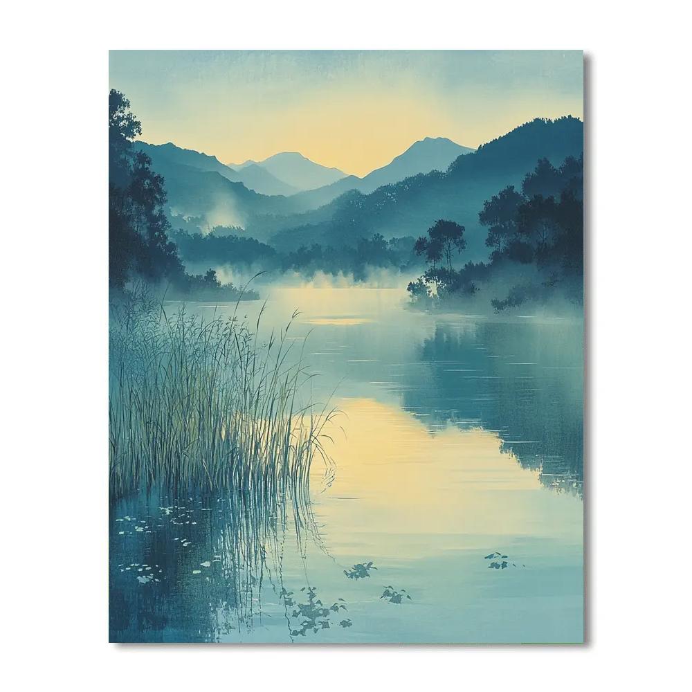 Hiroshige Inspired Misty Morning River paint by numbers