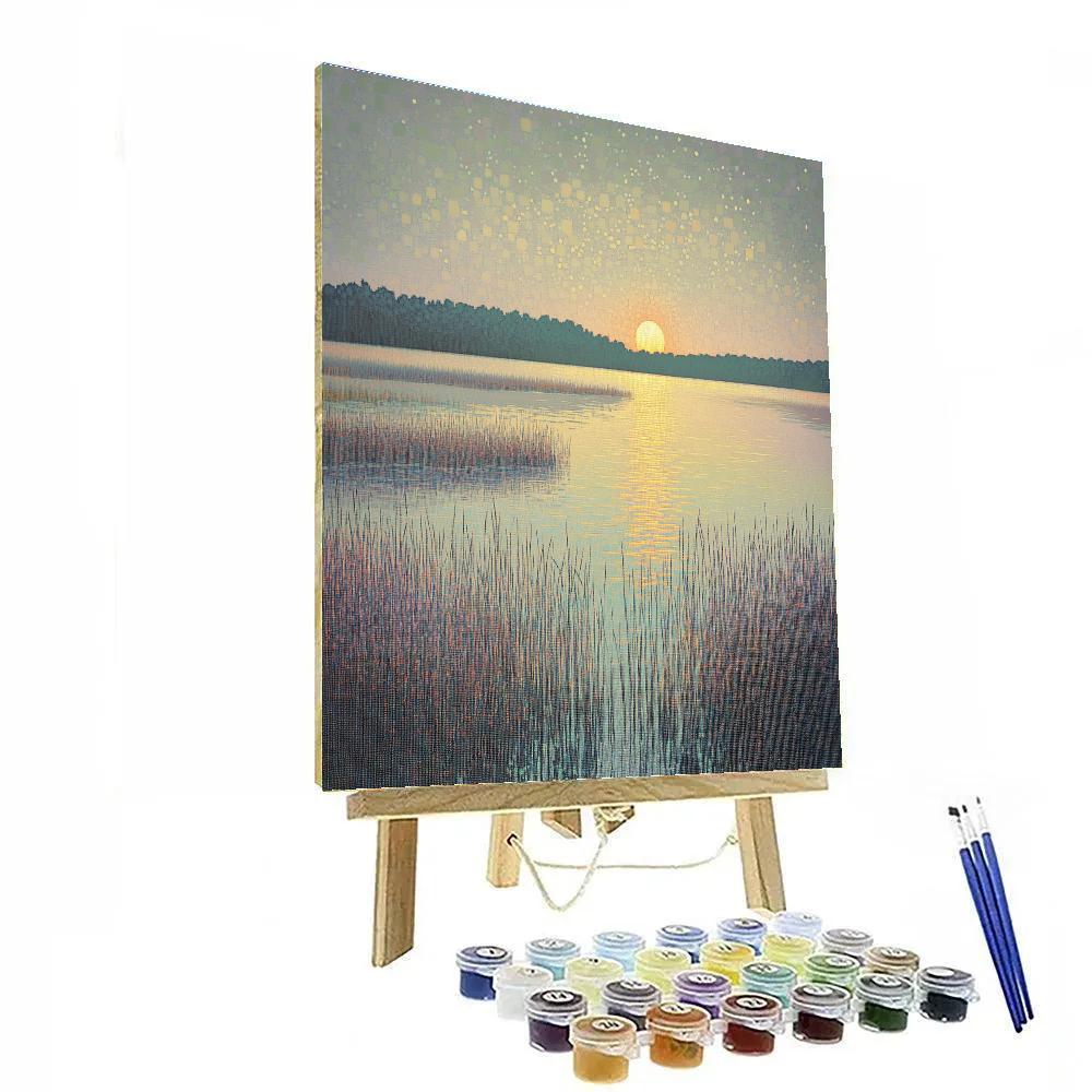 Georges Seurat Inspired Misty Wetland Dawn paint by color