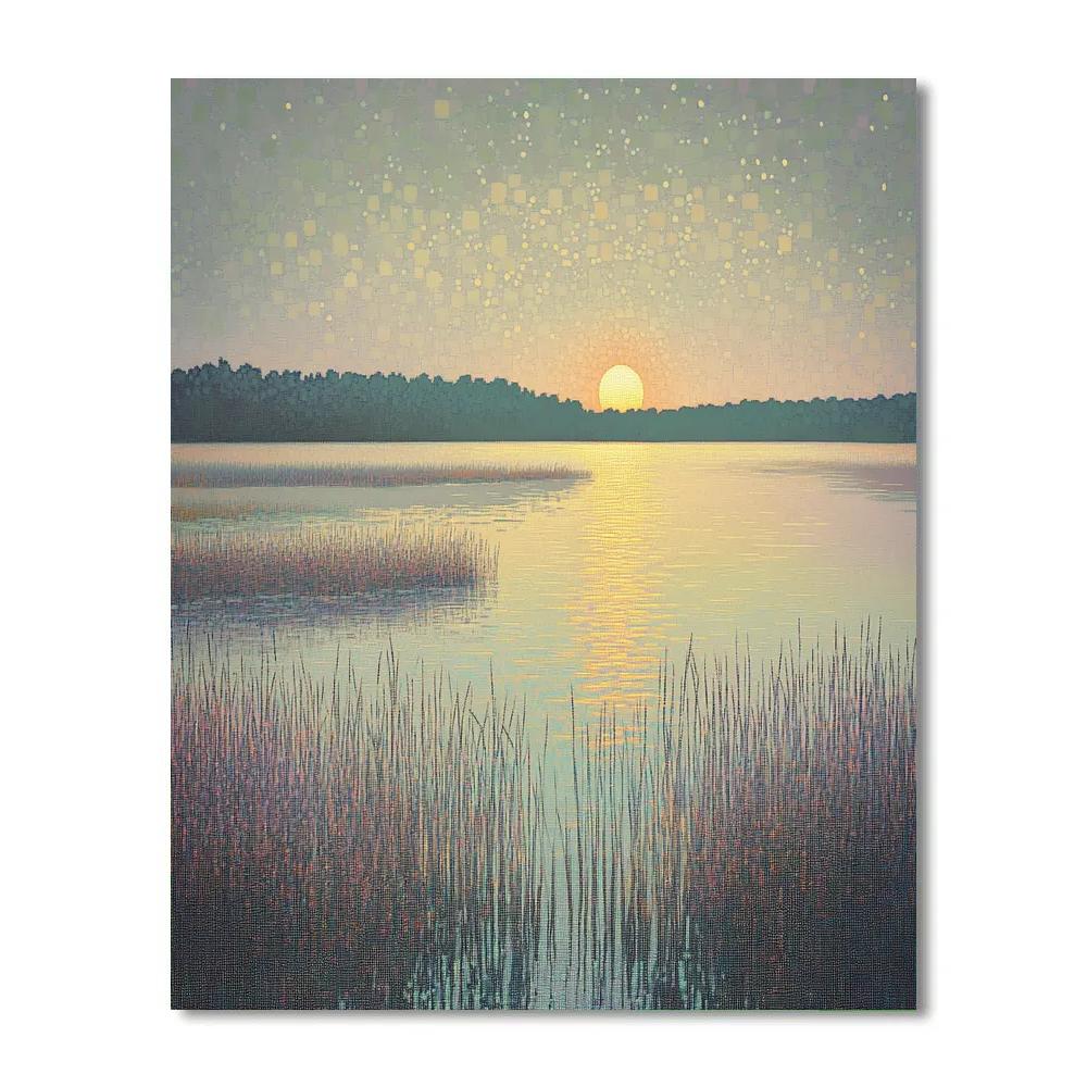 Georges Seurat Inspired Misty Wetland Dawn paint by color