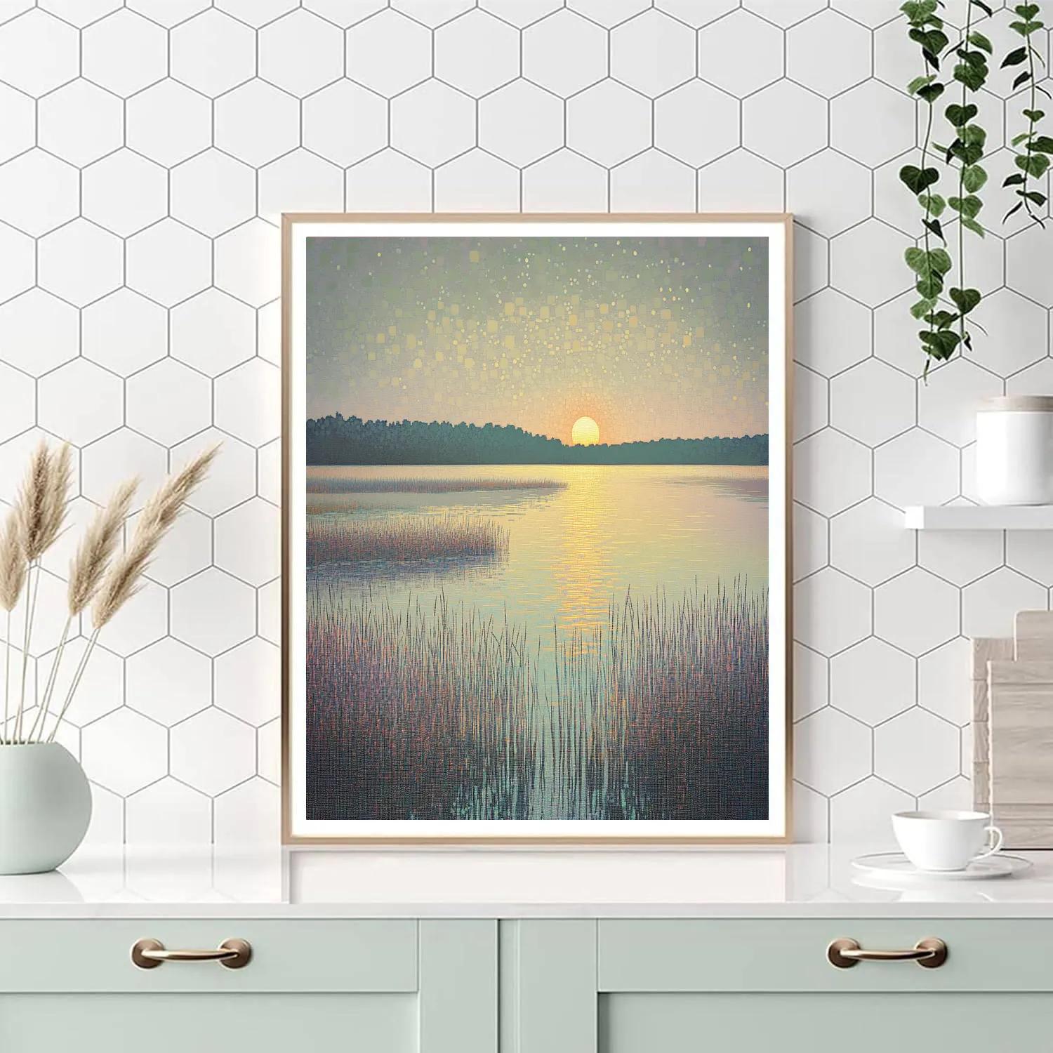 Georges Seurat Inspired Misty Wetland Dawn paint by color