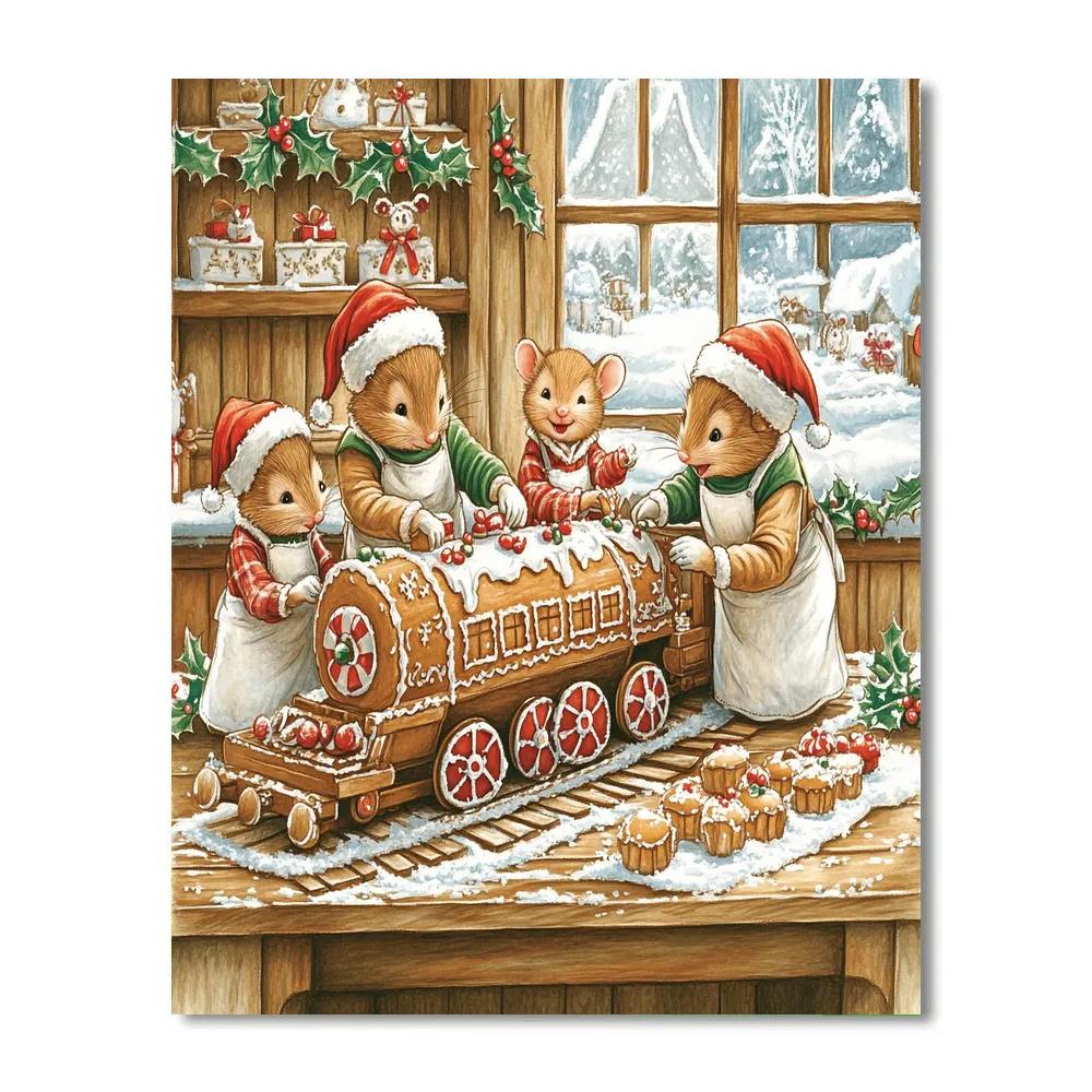 Mouse Family Gingerbread Workshop paint by numbers