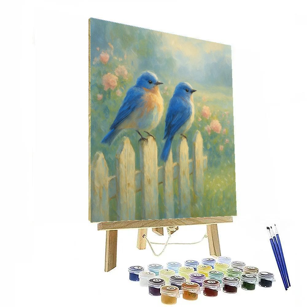 Bluebird Morning Fence Number painting