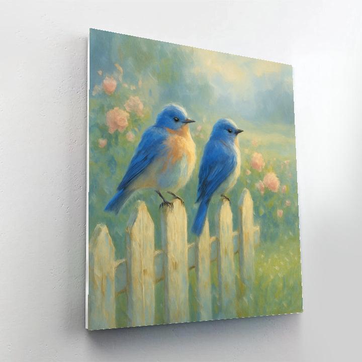 Bluebird Morning Fence Number painting