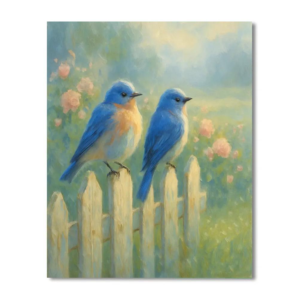 Bluebird Morning Fence Number painting