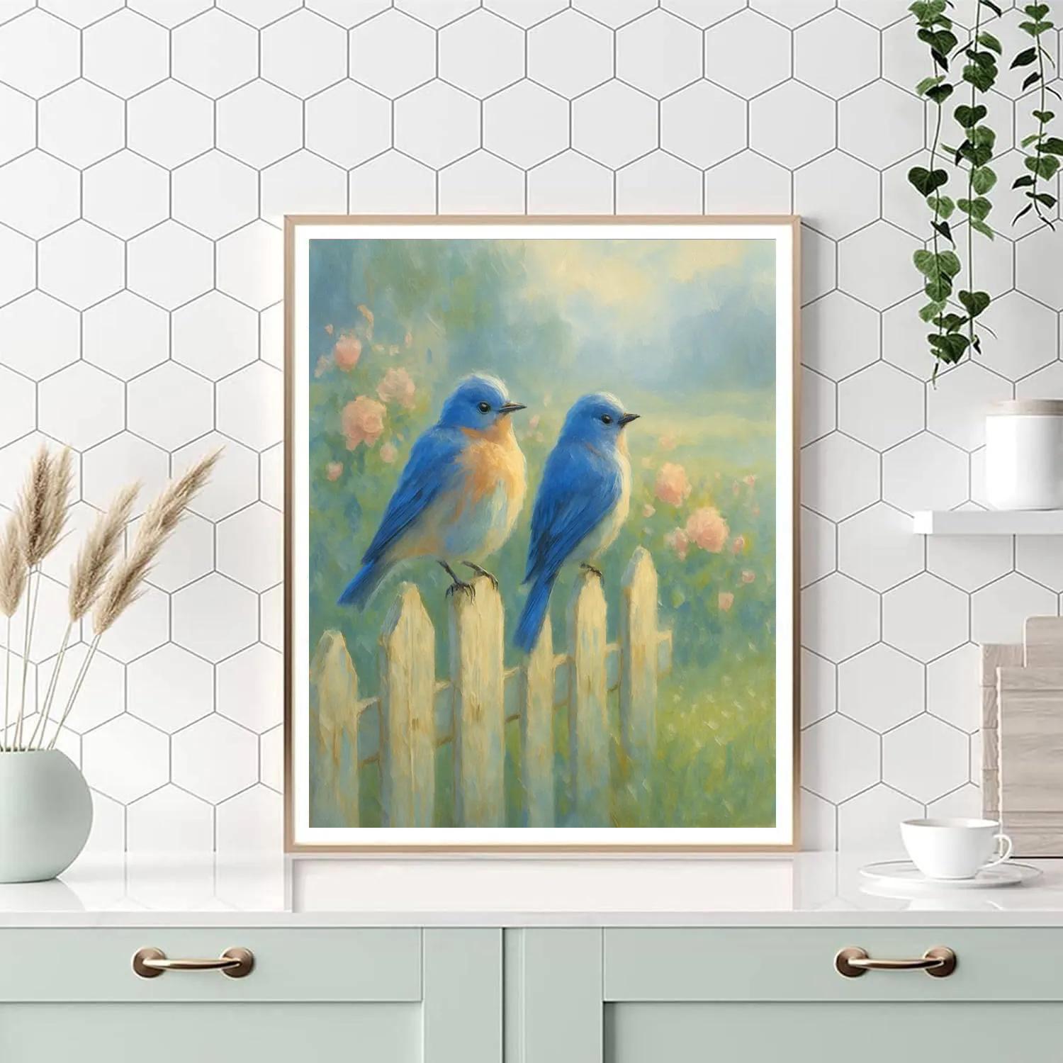 Bluebird Morning Fence Number painting