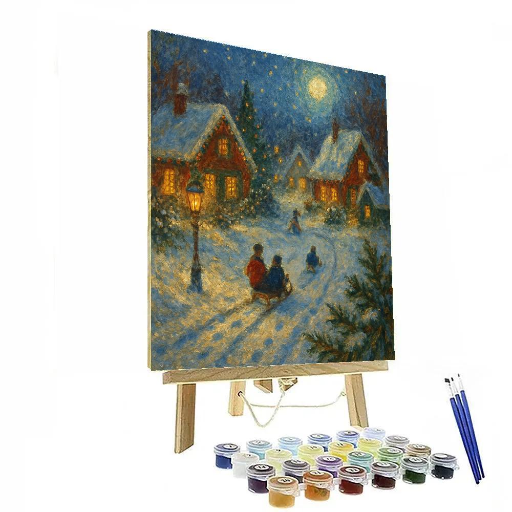 Moonlit Snow Village Painting by numbers kit