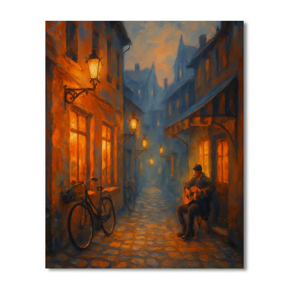 Lanterns Over Cobblestone Dusk paint by numbers