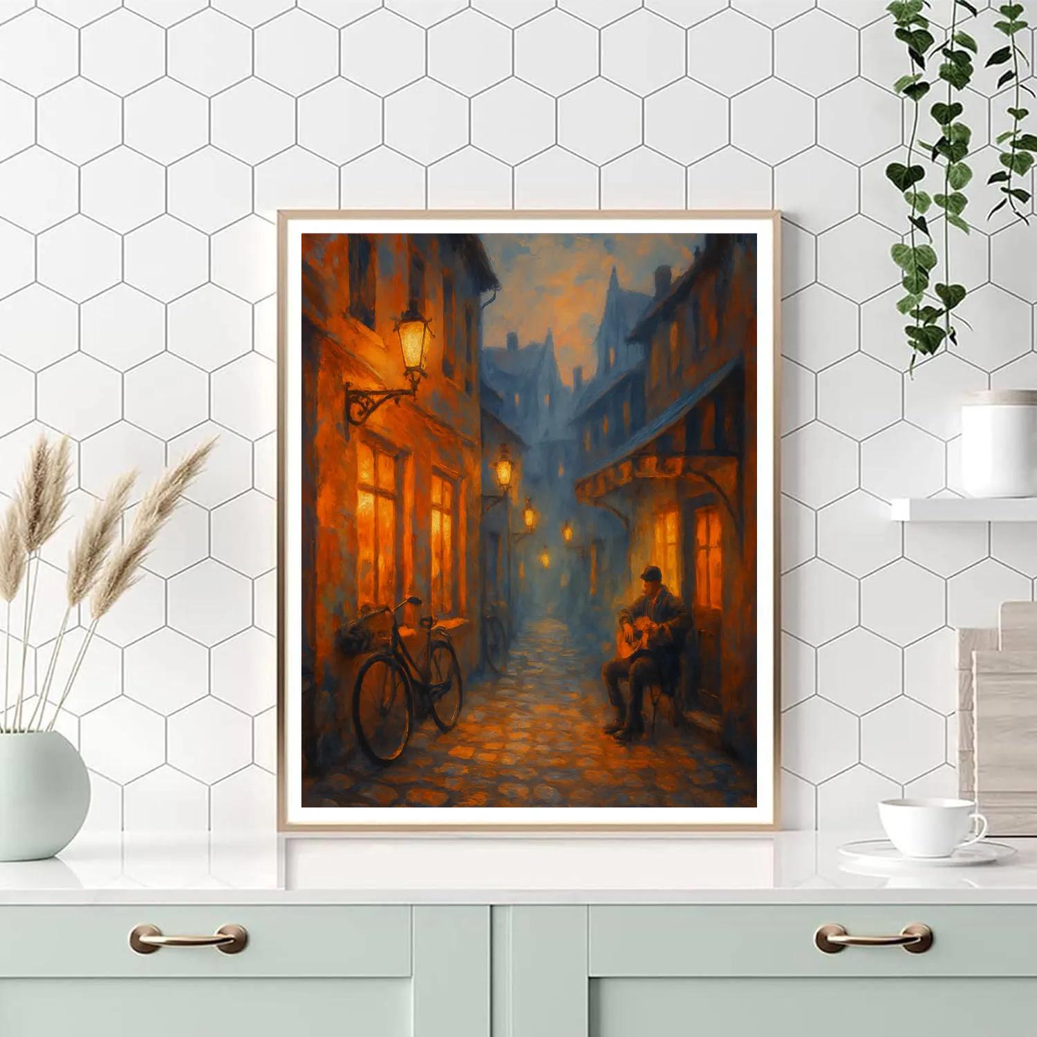 Lanterns Over Cobblestone Dusk paint by numbers