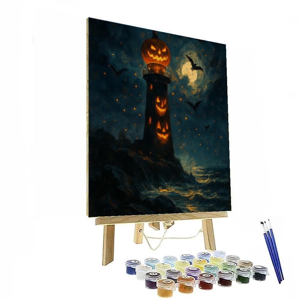 Pumpkin Lighthouse At Dusk painting number kit