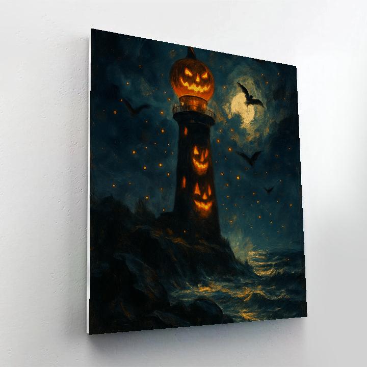 Pumpkin Lighthouse At Dusk painting number kit