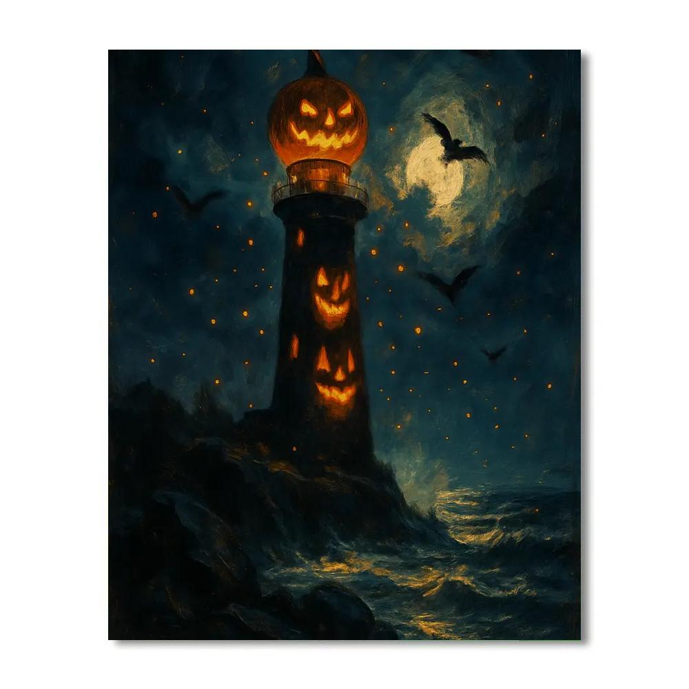 Pumpkin Lighthouse At Dusk painting number kit