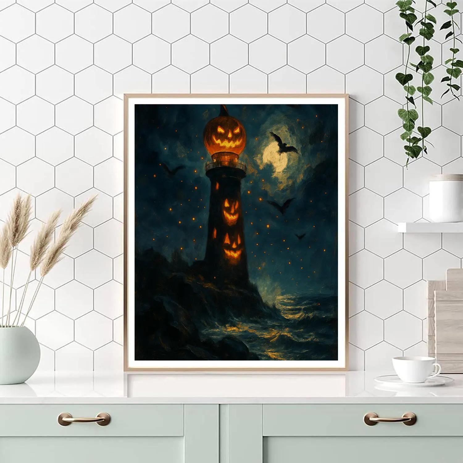 Pumpkin Lighthouse At Dusk painting number kit