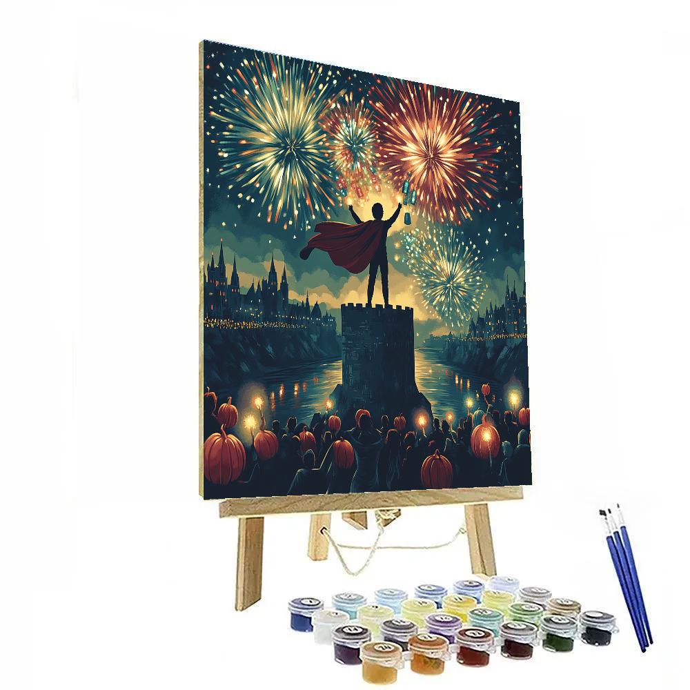 Spectral Fireworks Over The Castle Paint by numbers art