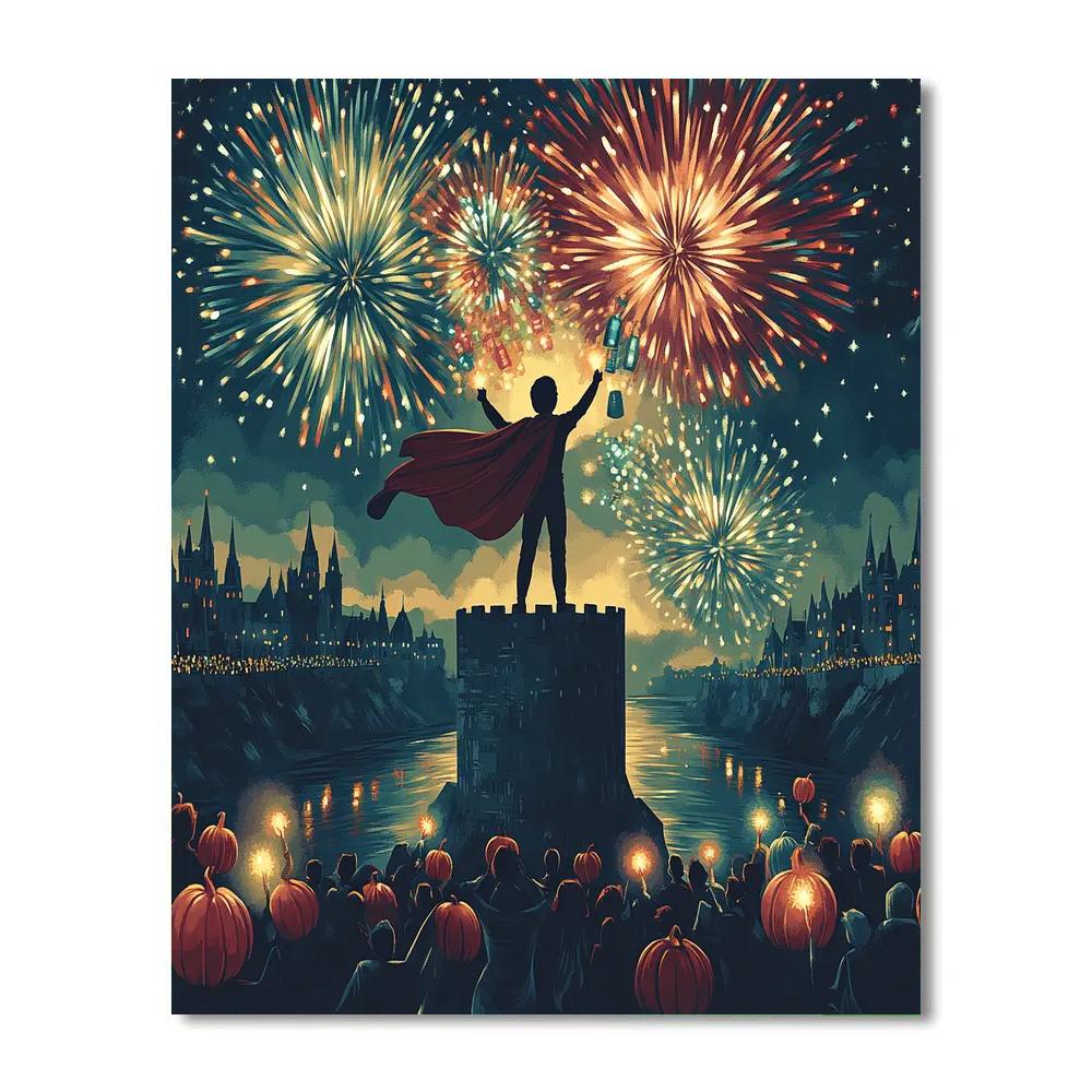 Spectral Fireworks Over The Castle Paint by numbers art