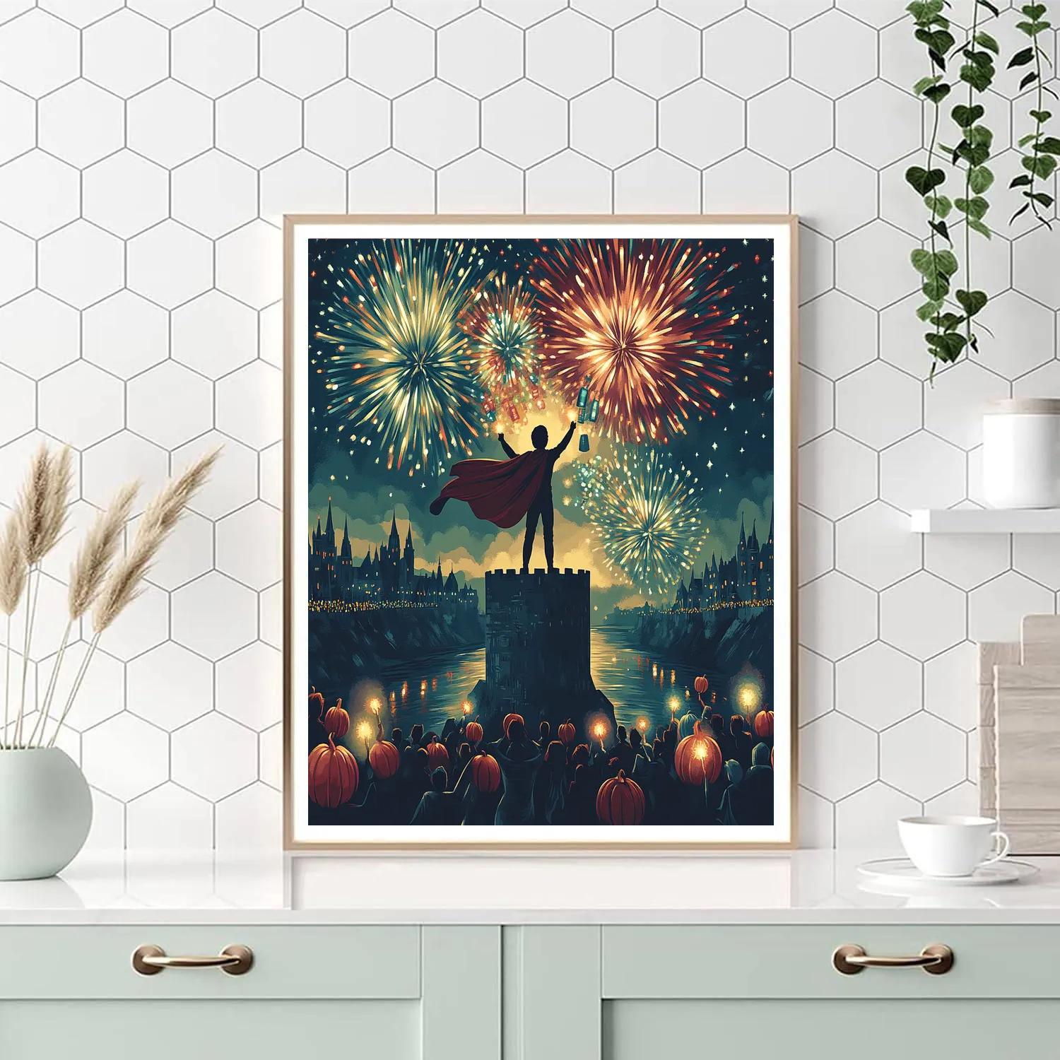 Spectral Fireworks Over The Castle Paint by numbers art