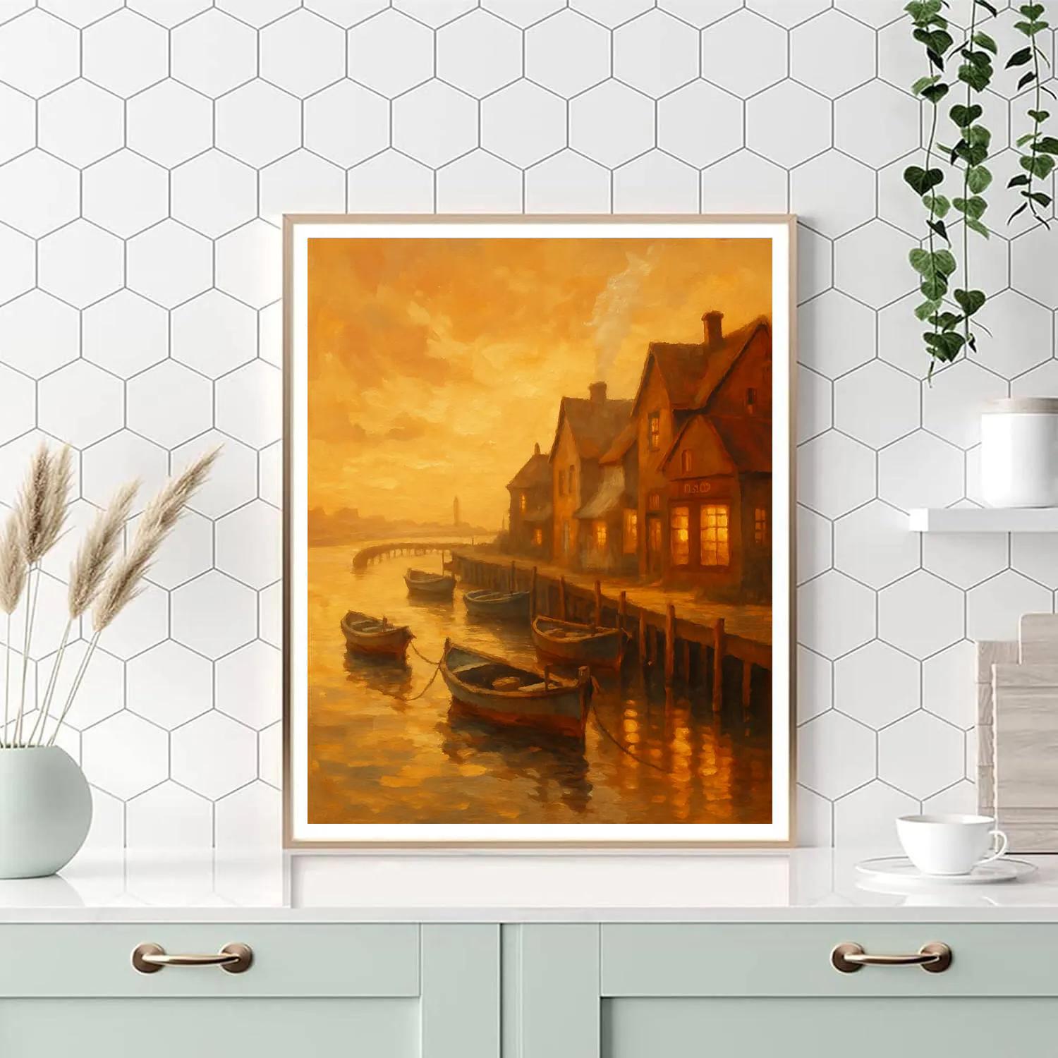 Harbor Tea And Sunset Boats Numbered painting kits