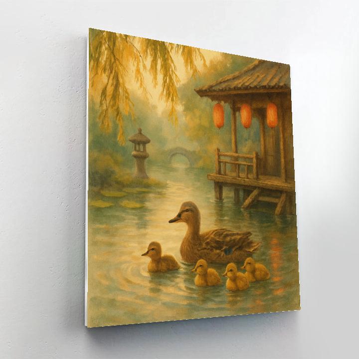 Ducks By The Teahouse Pond Paint by numbers art