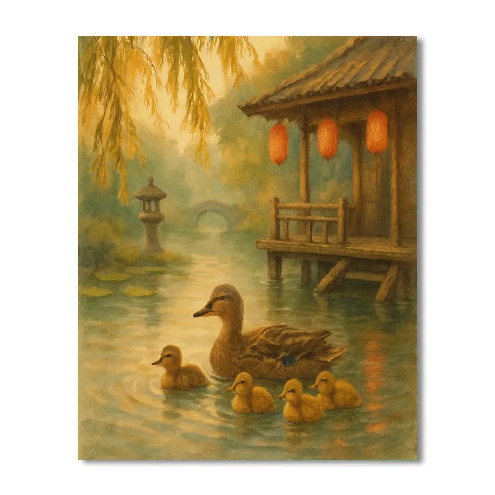 Ducks By The Teahouse Pond Paint by numbers art