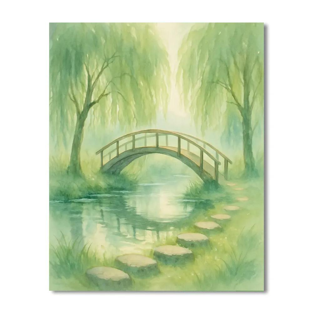 Willow Bridge At Dawn painting number kit