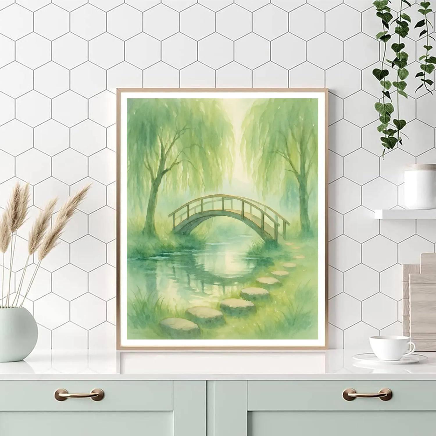 Willow Bridge At Dawn painting number kit