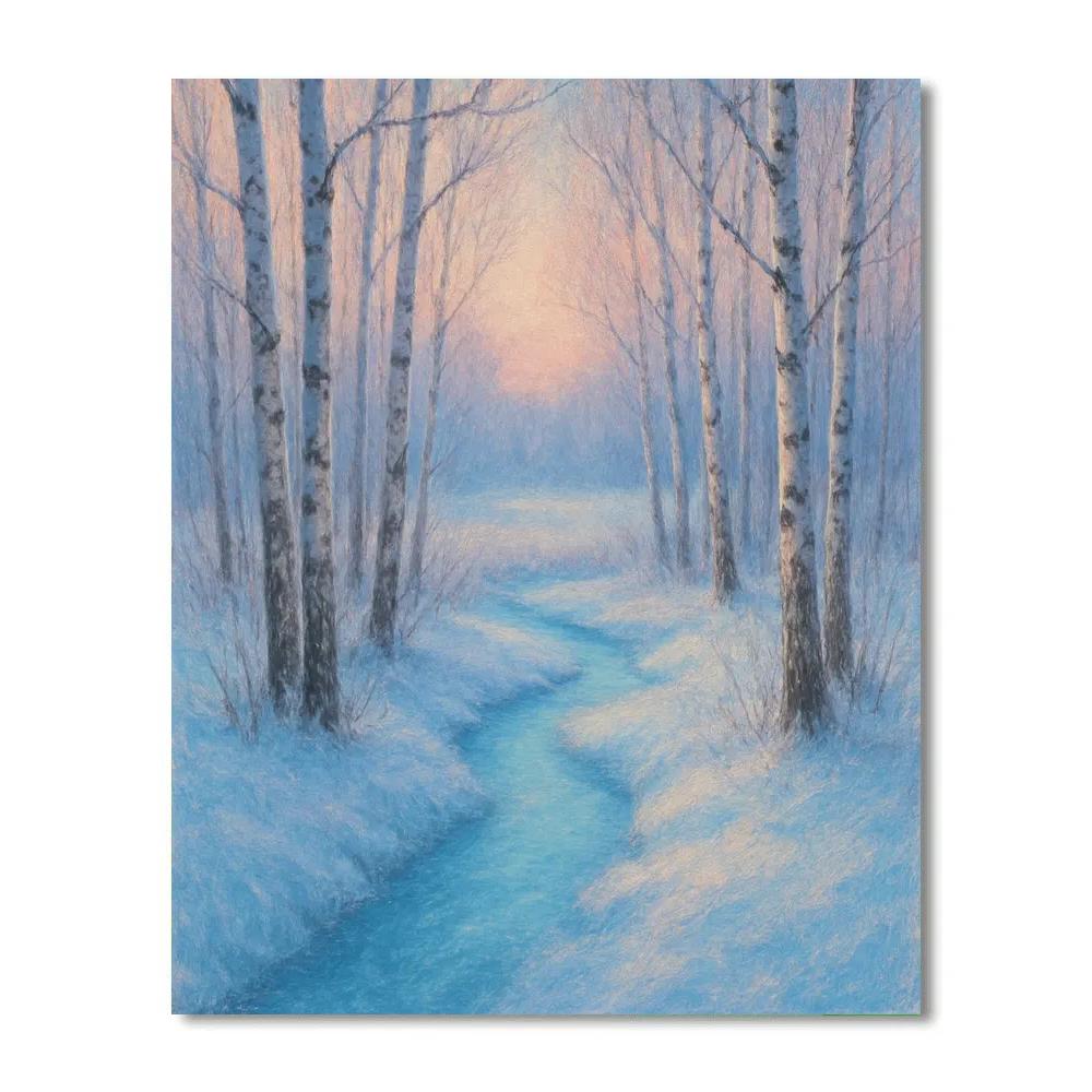 Frozen Stream Among Birches paint by color