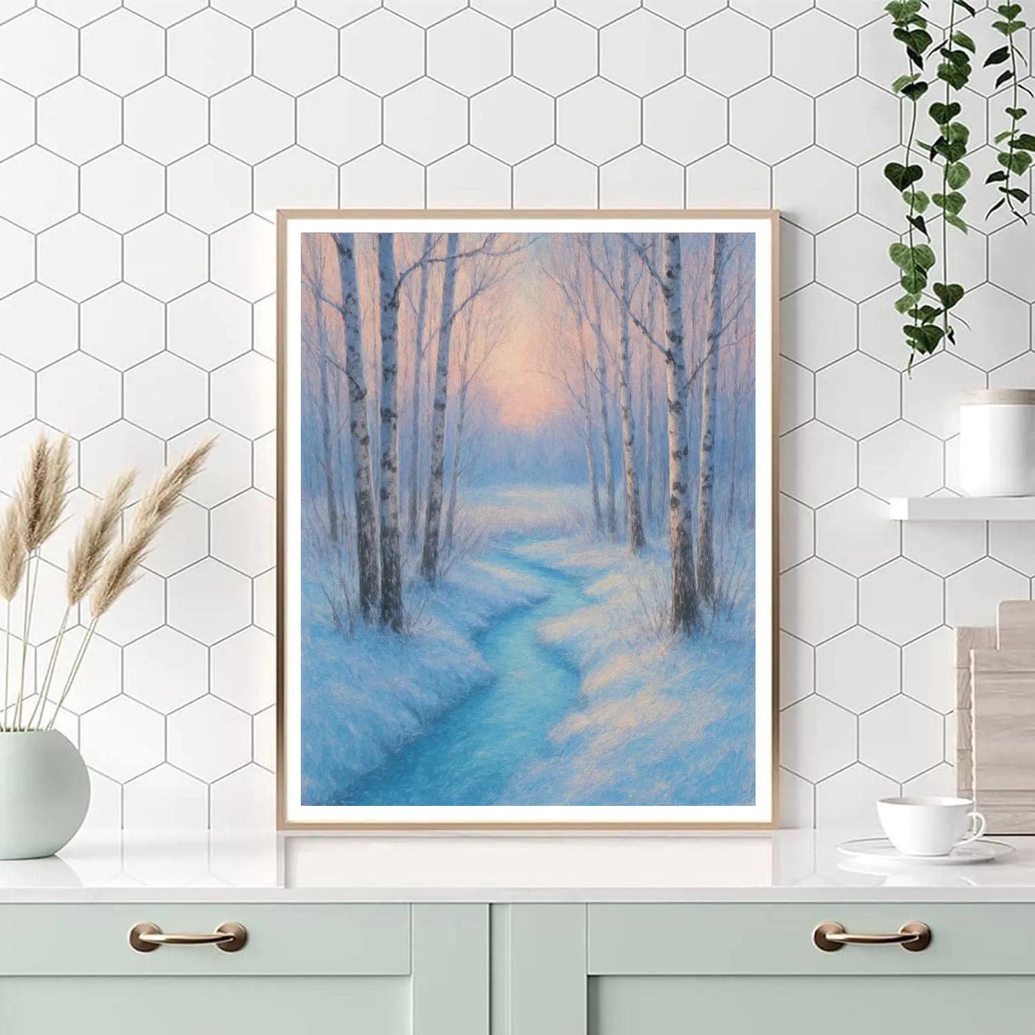 Frozen Stream Among Birches paint by color