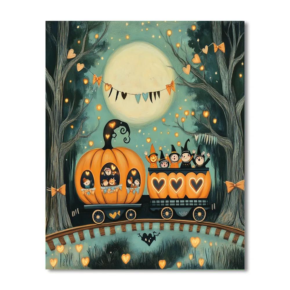 Trick Or Treat Train Through The Woods DIY paint by numbers