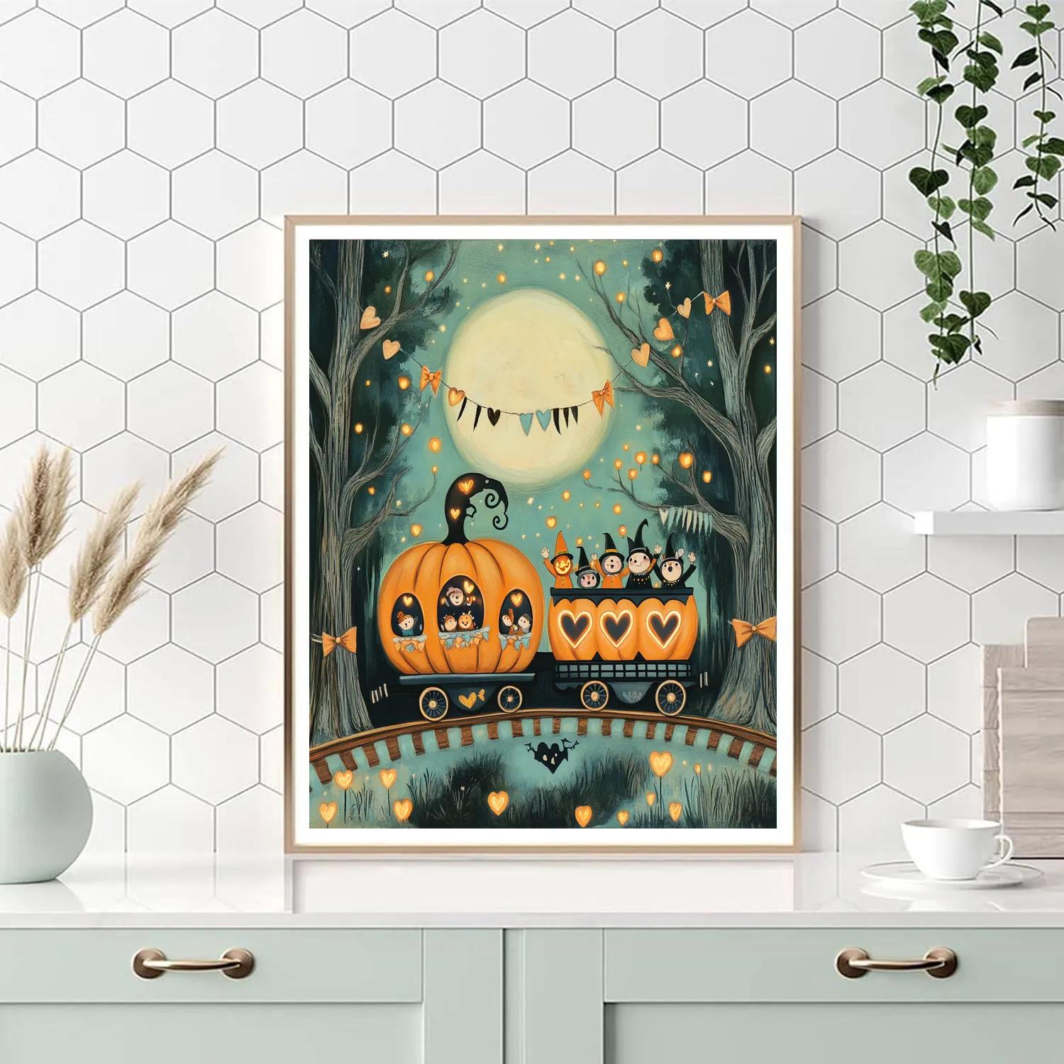 Trick Or Treat Train Through The Woods DIY paint by numbers