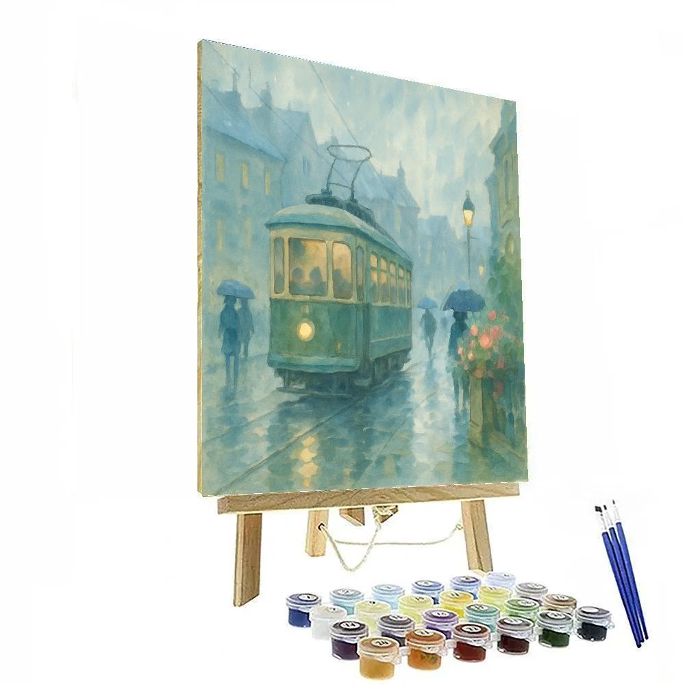 Vintage Tram On Rainy Avenue DIY paint by numbers