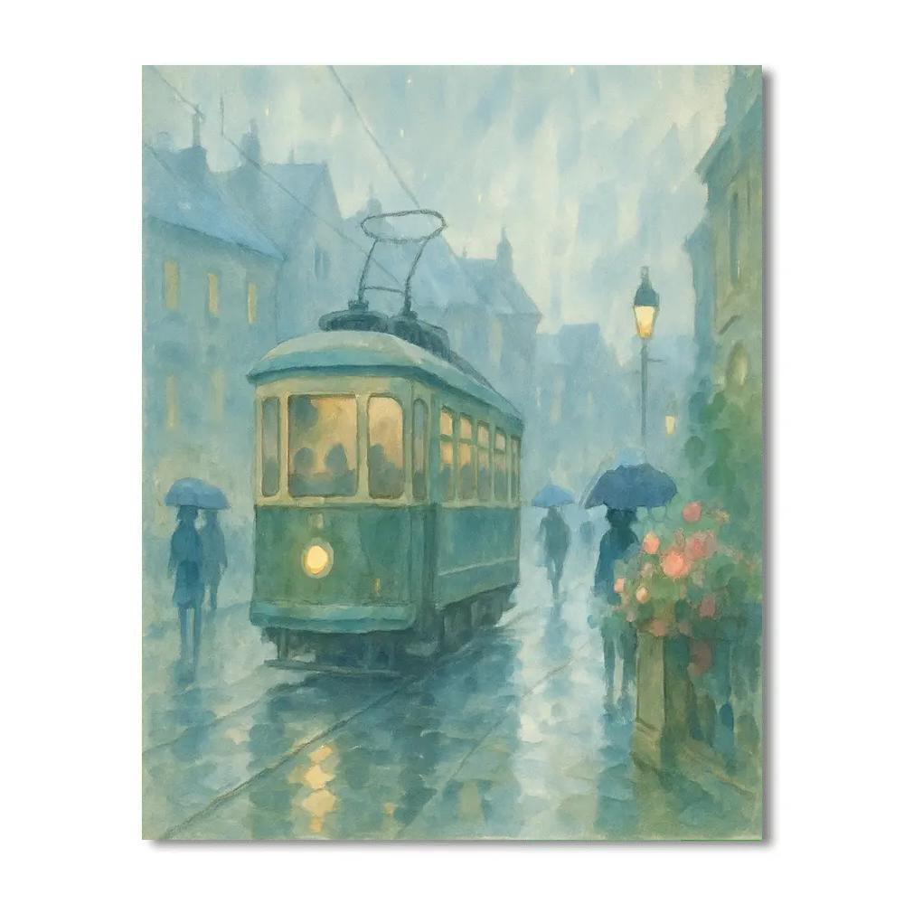 Vintage Tram On Rainy Avenue DIY paint by numbers