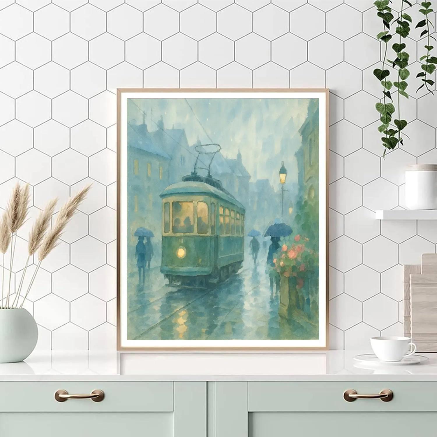 Vintage Tram On Rainy Avenue DIY paint by numbers