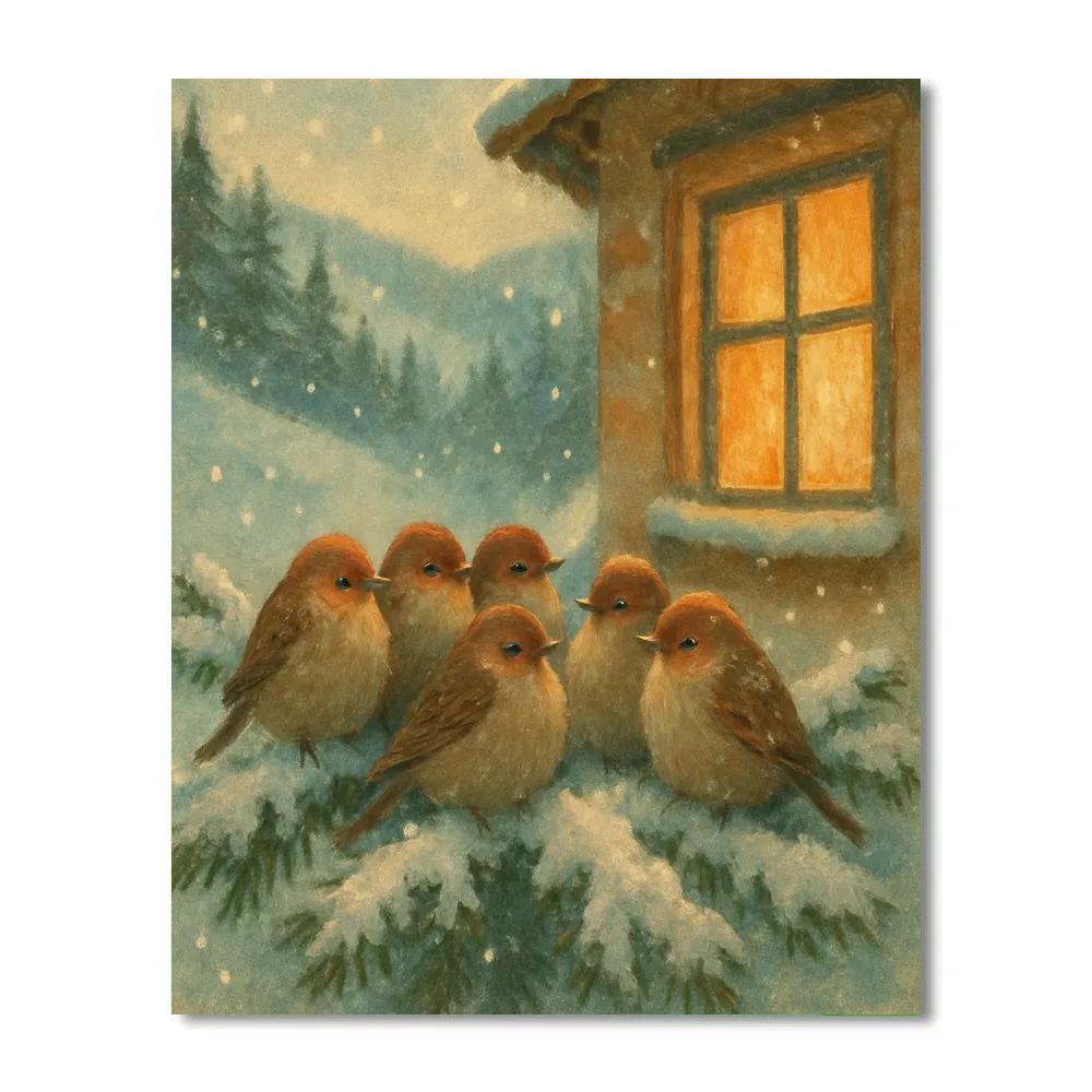 Snowy Finch Hearth Paint by numbers art