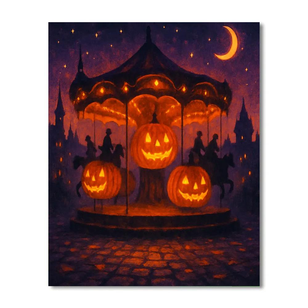 Midnight Pumpkin Carousel Number painting