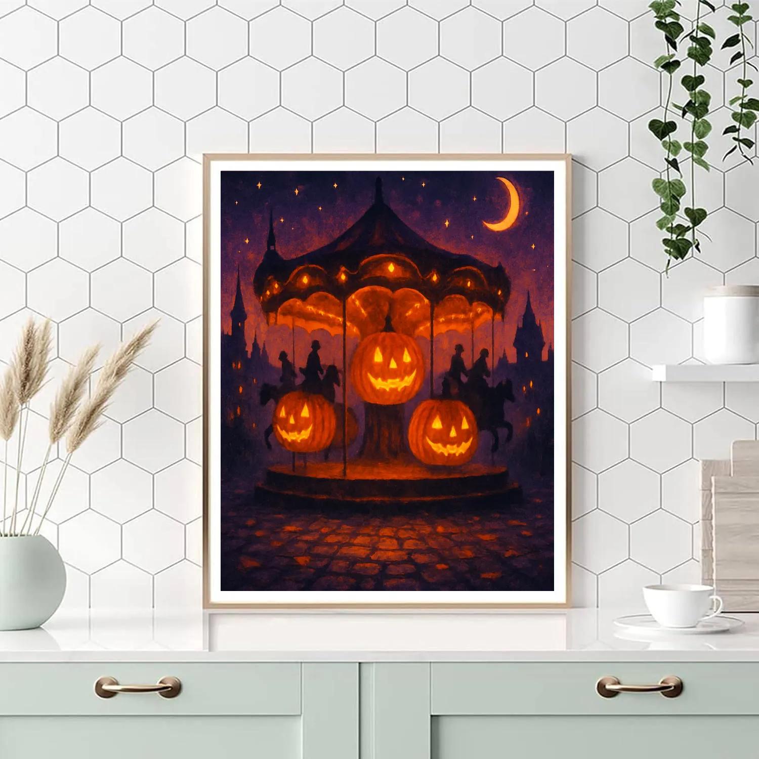 Midnight Pumpkin Carousel Number painting