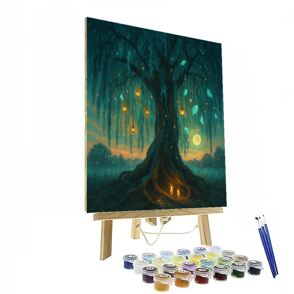 Willow Of Whispering Lanterns paint by number
