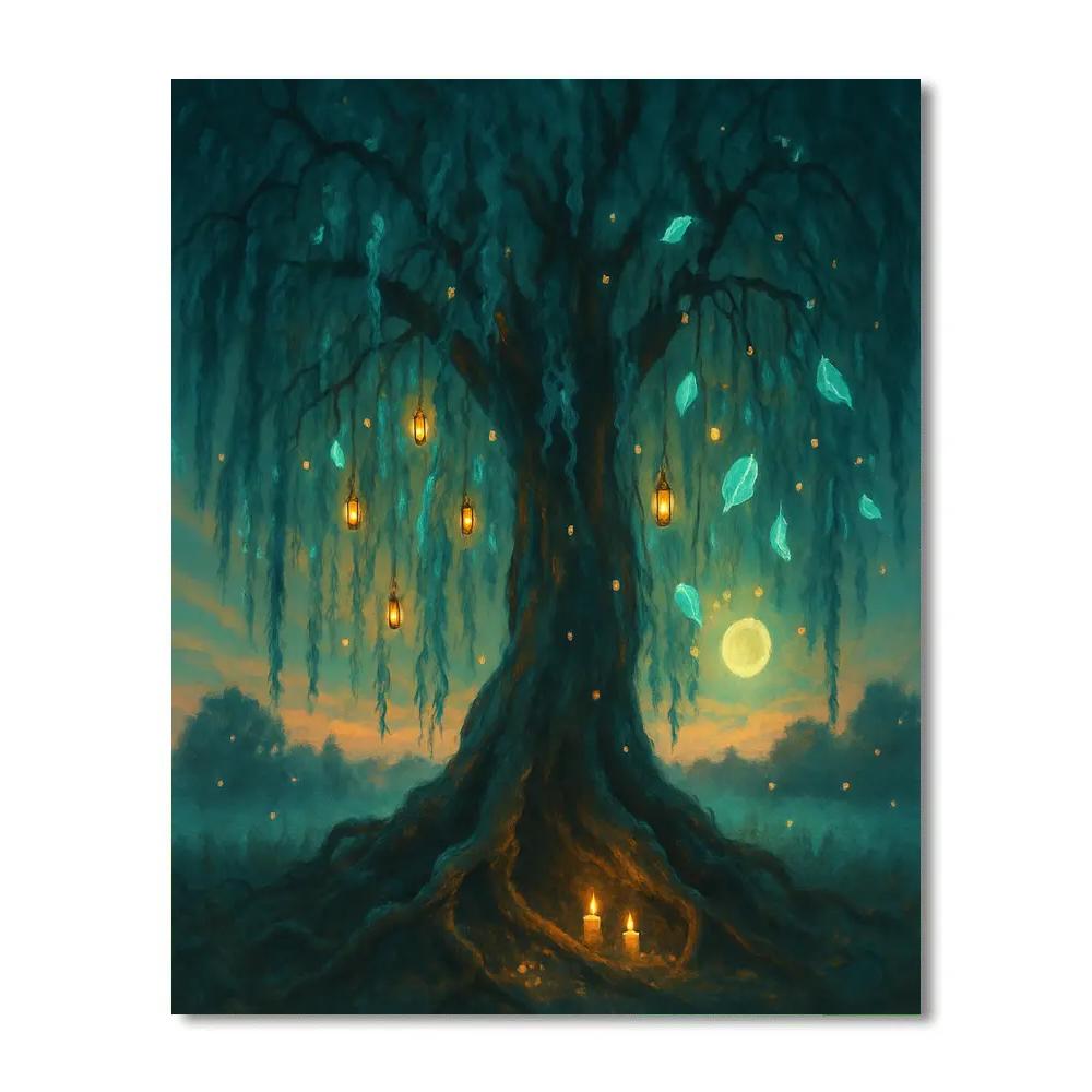 Willow Of Whispering Lanterns paint by number