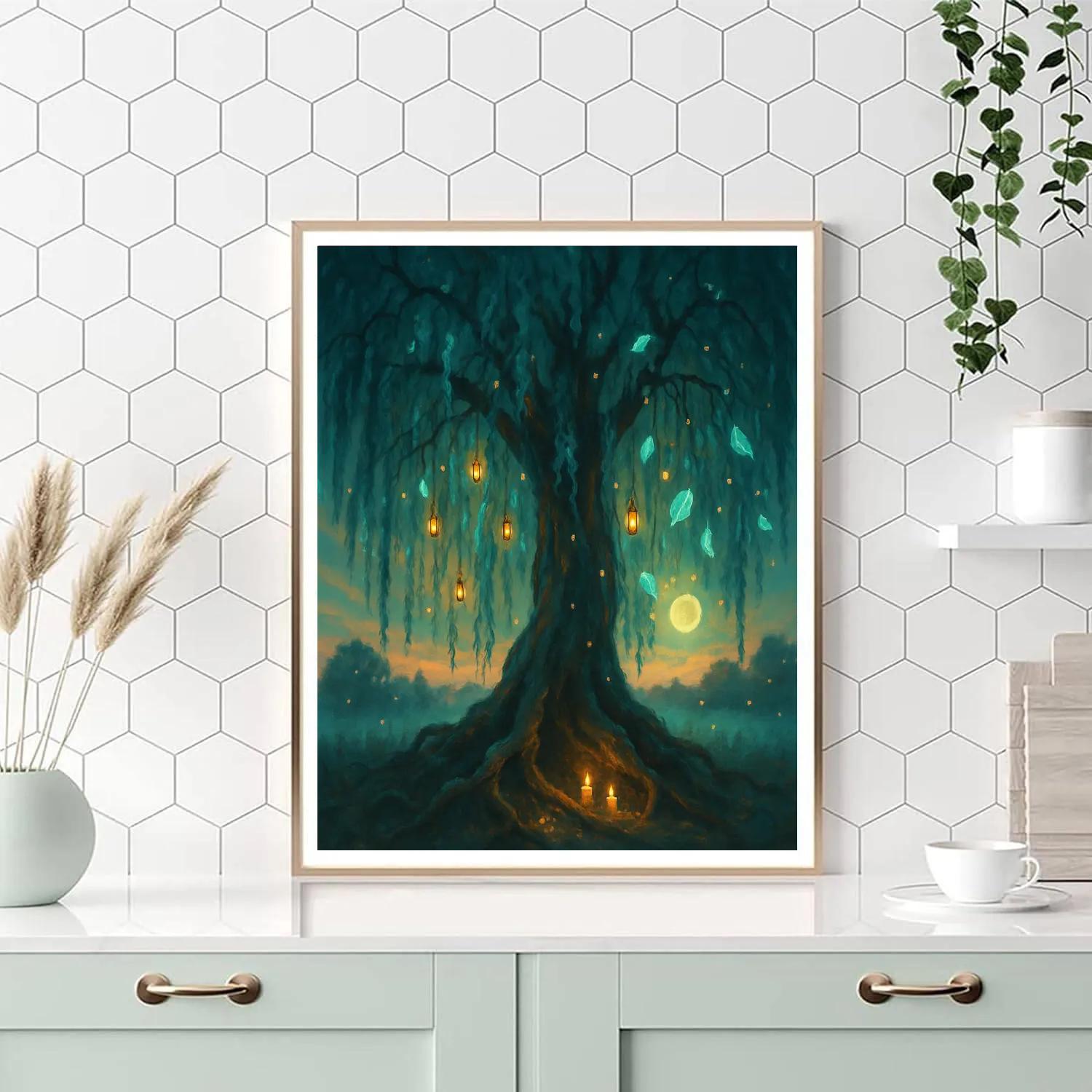 Willow Of Whispering Lanterns paint by number